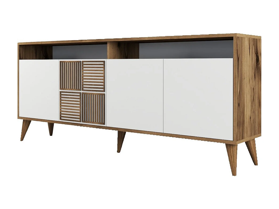 Elegancka komoda – 180 x 35 x 78 cm – Orzech i biel – Płyta wiórowa pokryta melaminą