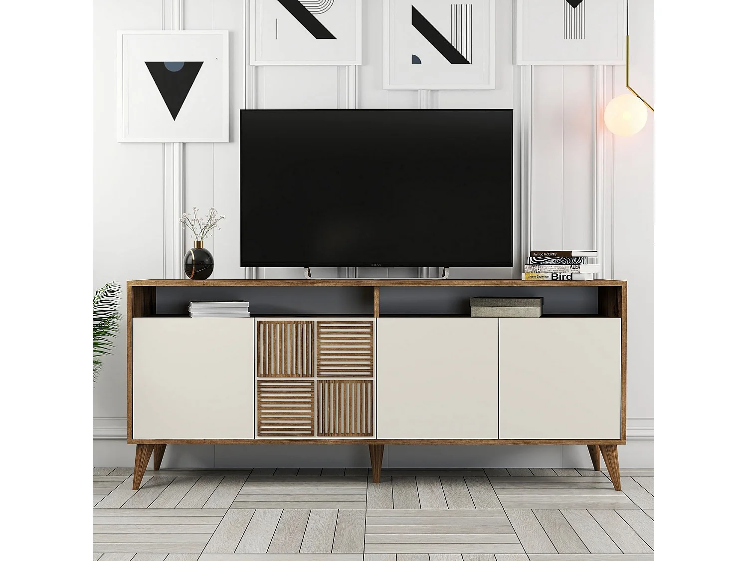 Aparador Milan crema color nogal 180x35x78.6 cm