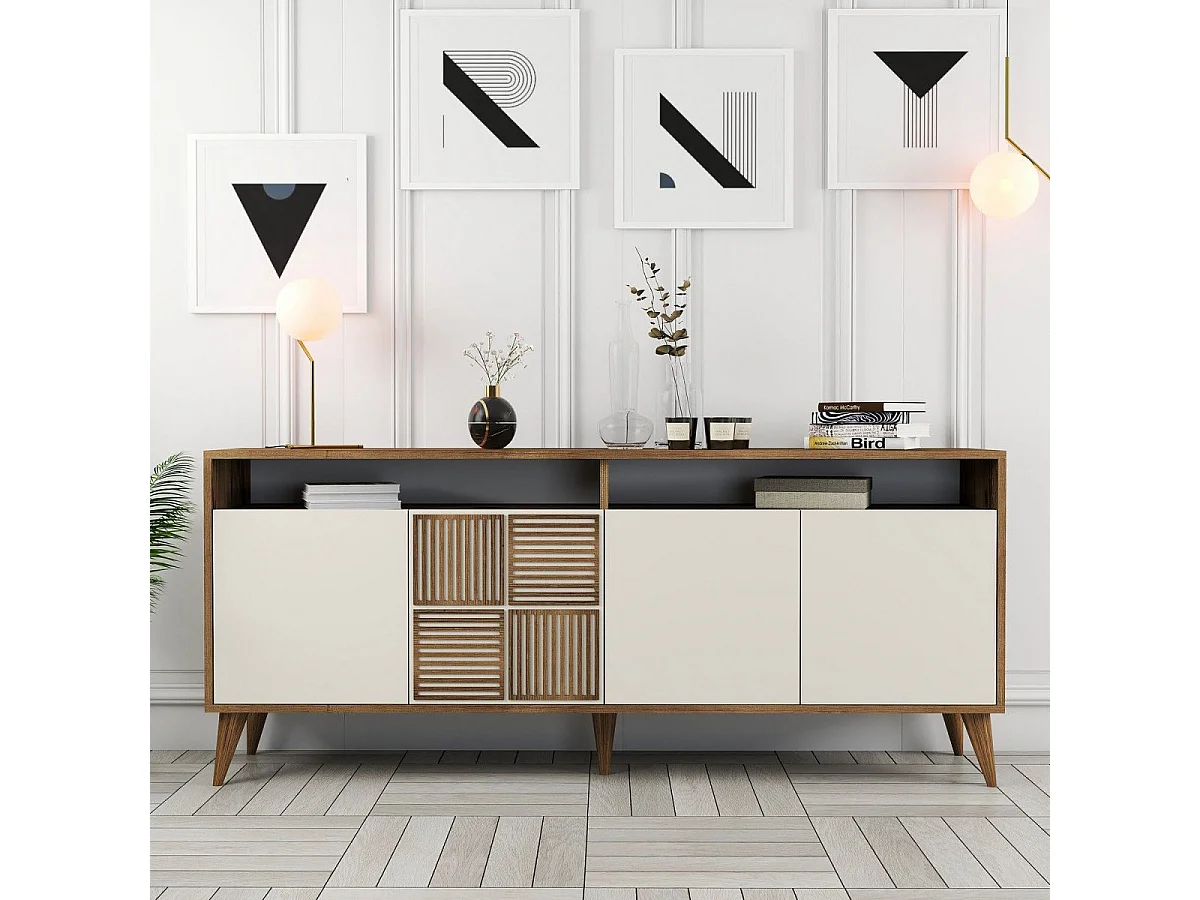 Aparador Milan crema color nogal 180x35x78.6 cm