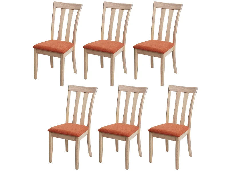 6 chaises de salle à manger cuisine design classique en tissu orange et bois massif clair 04_0003016