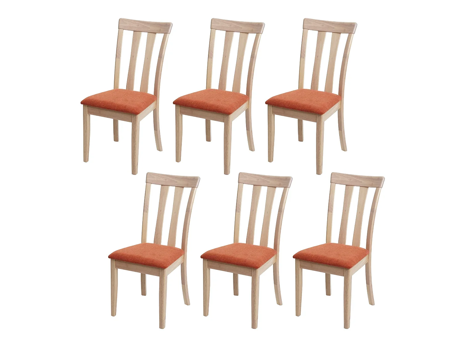 6 chaises de salle à manger cuisine design classique en tissu orange et bois massif clair 04_0003016