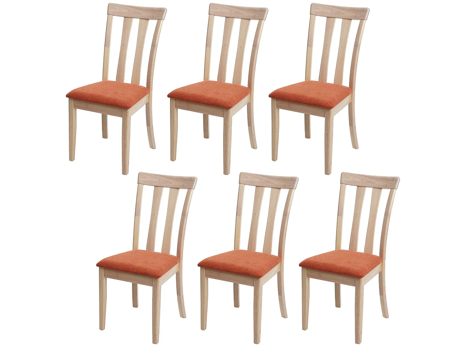6 chaises de salle à manger cuisine design classique en tissu orange et bois massif clair 04_0003016