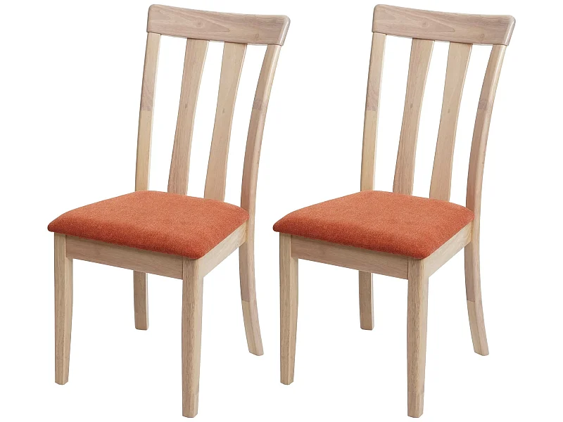 2 chaises de salle à manger cuisine design classique en tissu orange et bois massif clair 04_0002960