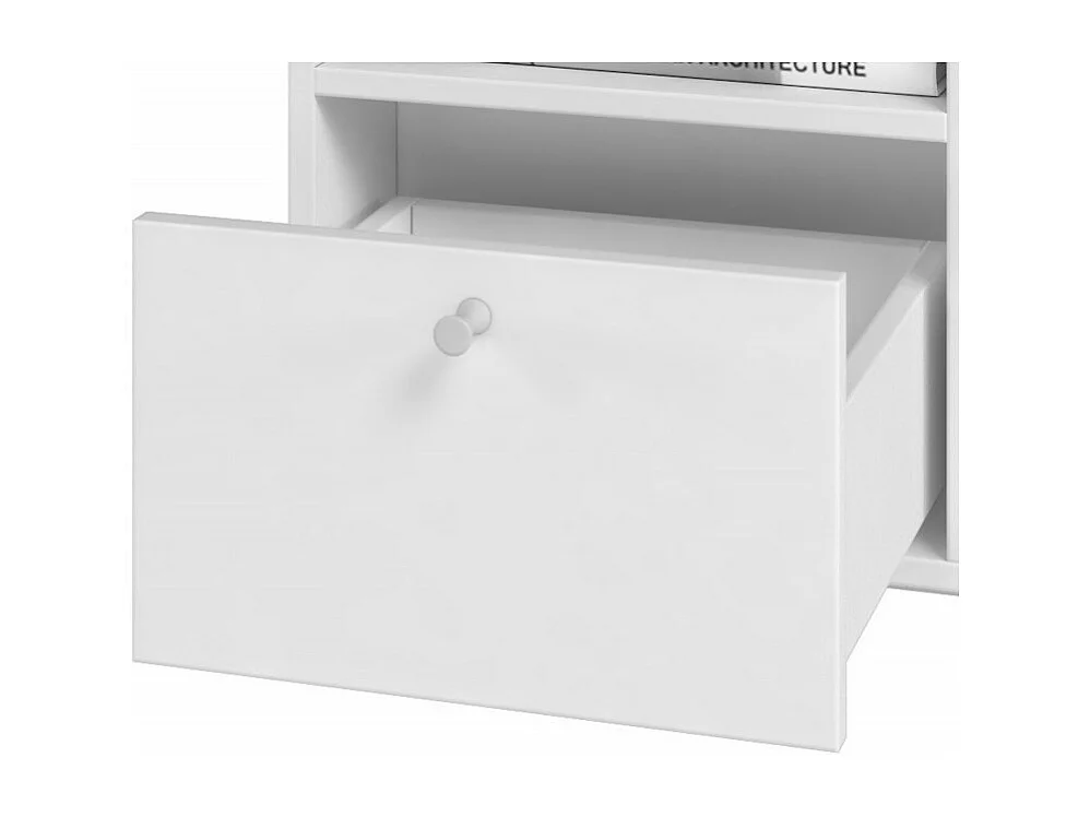 Chevet Blanc 1 Tiroir 1 Niche Pieds Métal L 45 H 56 P 35 cm