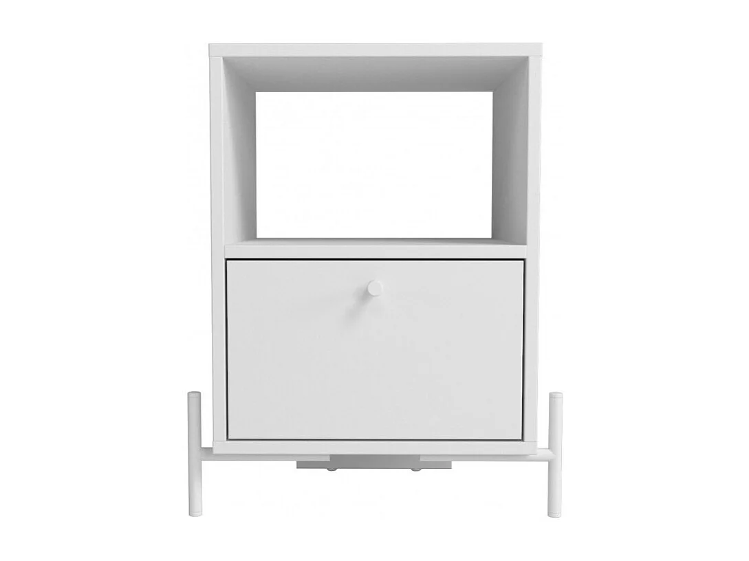 Chevet Blanc 1 Tiroir 1 Niche Pieds Métal L 45 H 56 P 35 cm