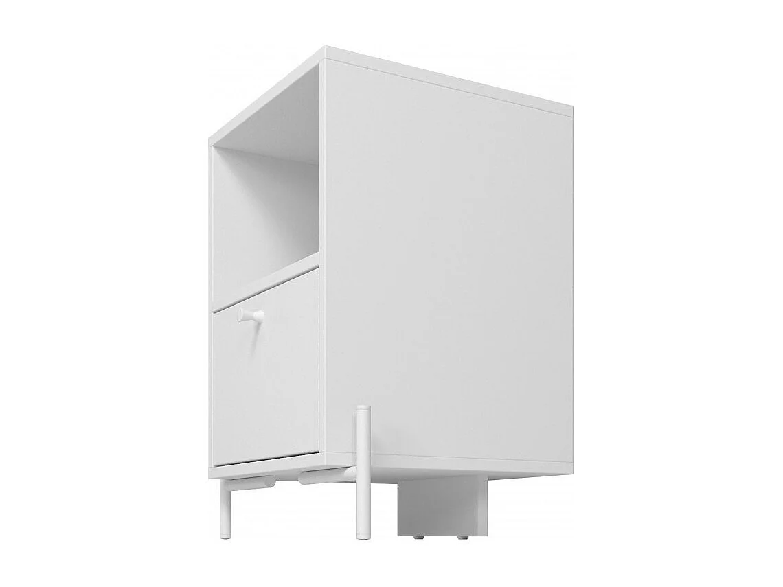 Table de Chevet Blanc 1 Tiroir 1 Niche Pieds Métal L 45 H 56 P 35 cm