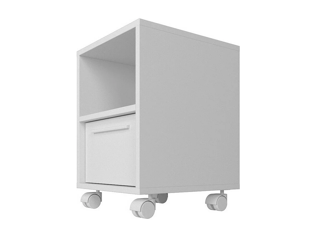 Chevet Blanc 1 Porte 2 Niches Blanc sur Roulettes