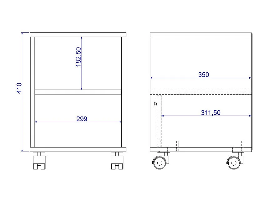 Chevet Blanc 1 Porte 2 Niches Blanc sur Roulettes