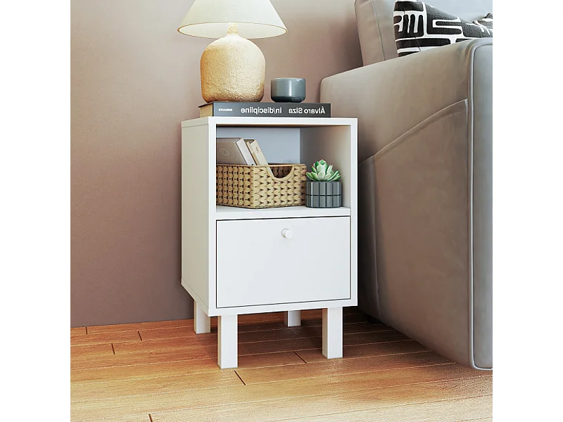 Chevet Blanc 1 Porte 2 Niches Blanc sur Pieds