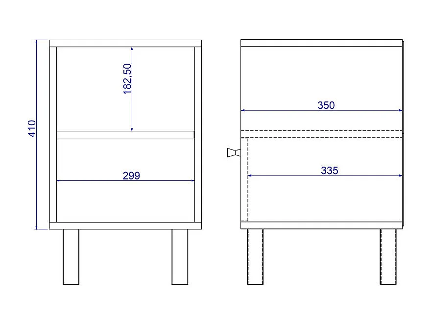 Chevet Blanc 1 Porte 2 Niches Blanc sur Pieds