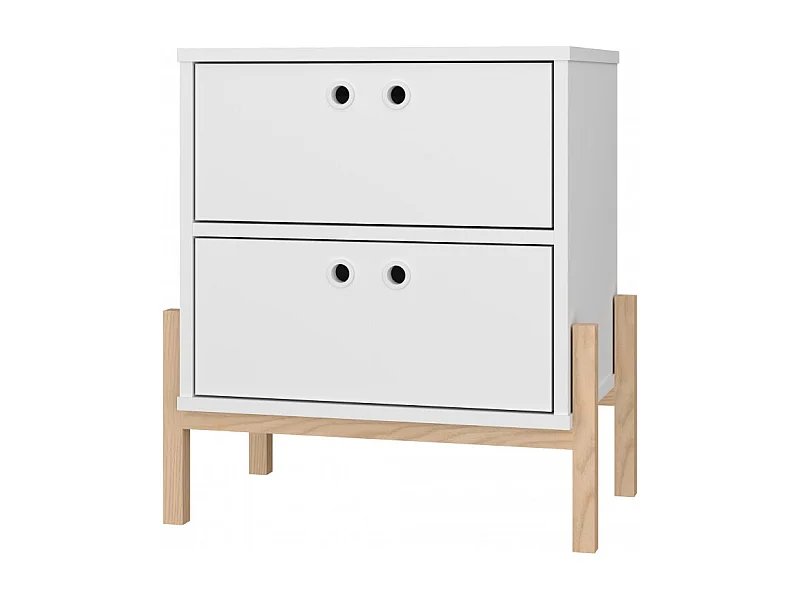 Chevet Blanc 2 Tiroirs Pieds Bois Massif