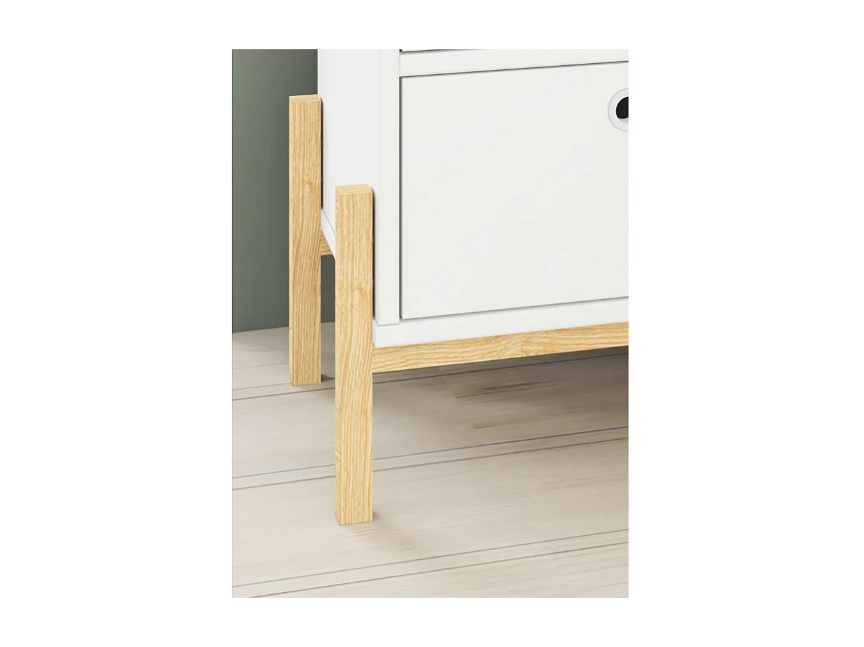 Chevet Blanc 2 Tiroirs Pieds Bois Massif