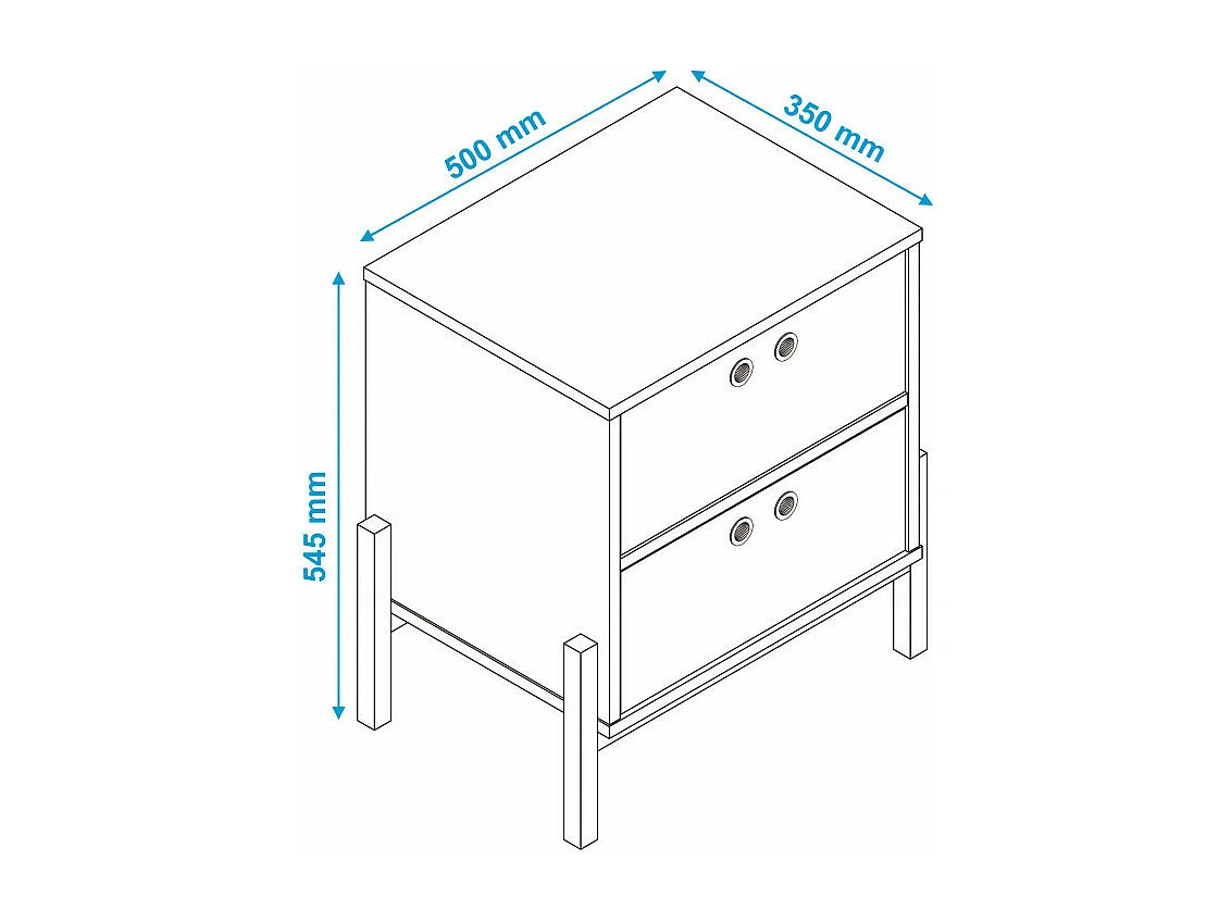 Chevet Blanc 2 Tiroirs Pieds Bois Massif