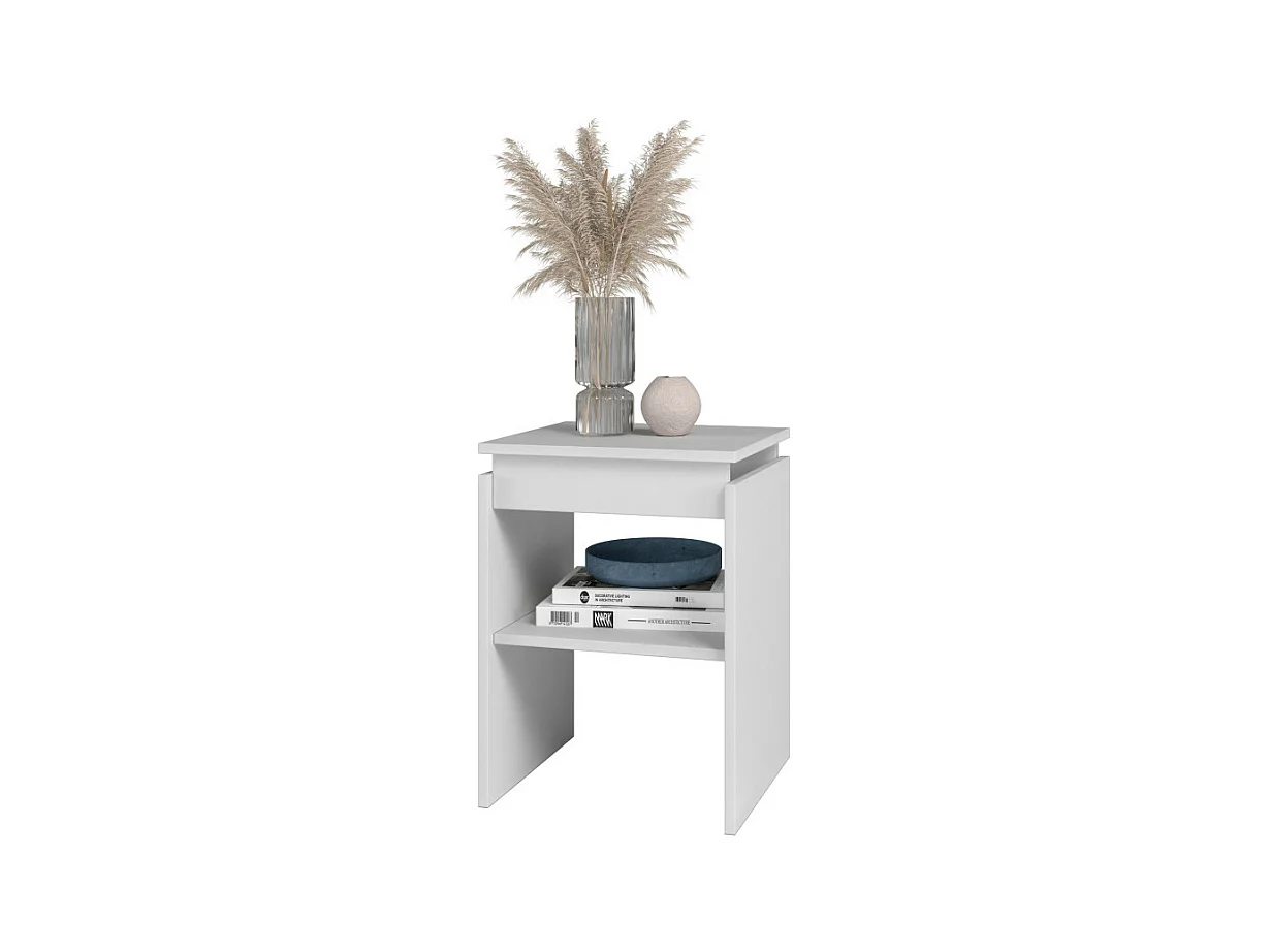 Chevet - Bout de Canapé Blanc 2 Niches L 38 H 52 P 33 cm