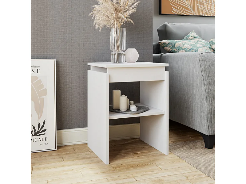 Chevet - Bout de Canapé Blanc 2 Niches L 38 H 52 P 33 cm