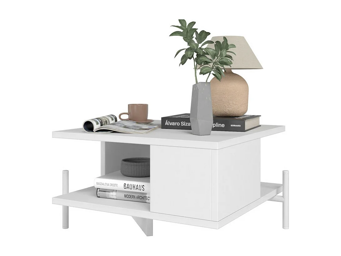 Table Basse Rectangle Pieds Métal Blanche L 51.5 H 26 P 44.5 cm