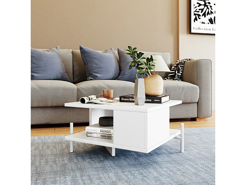 Table Basse Rectangle Pieds Métal Blanche L 51.5 H 26 P 44.5 cm