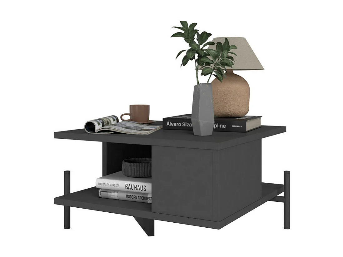 Table Basse Rectangle Pieds Métal Noire L 51.5 H 26 P 44.5 cm