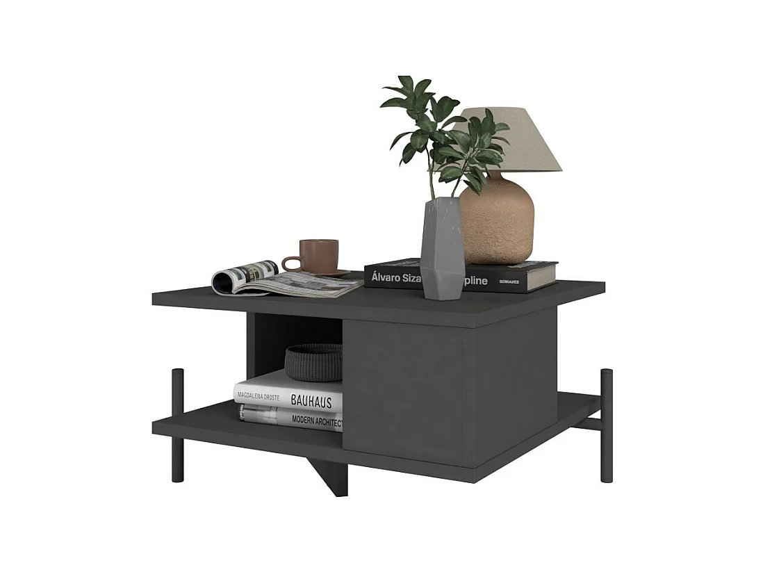 Table Basse Rectangle Pieds Métal Noire L 51.5 H 26 P 44.5 cm