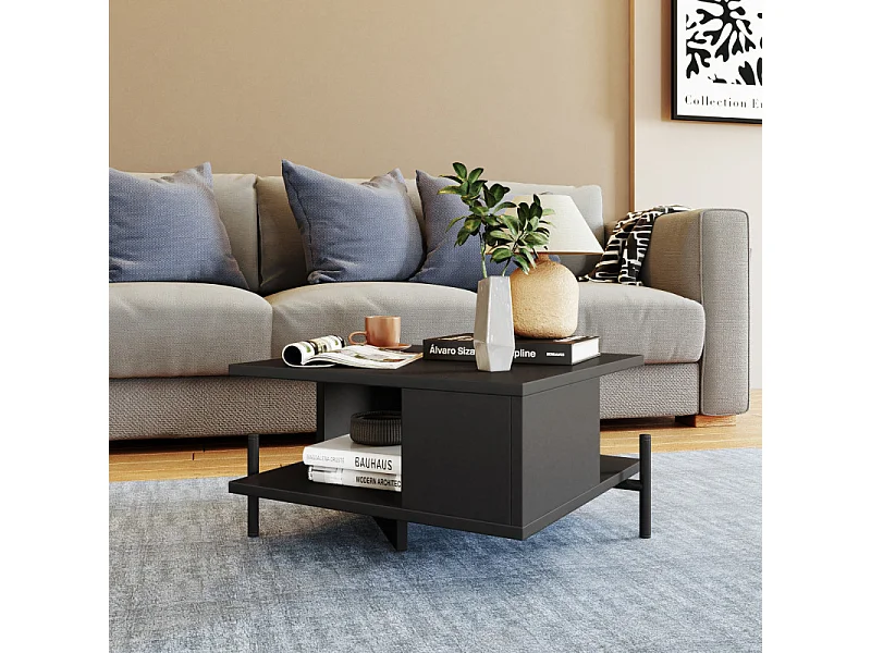 Table Basse Rectangle Pieds Métal Noire L 51.5 H 26 P 44.5 cm