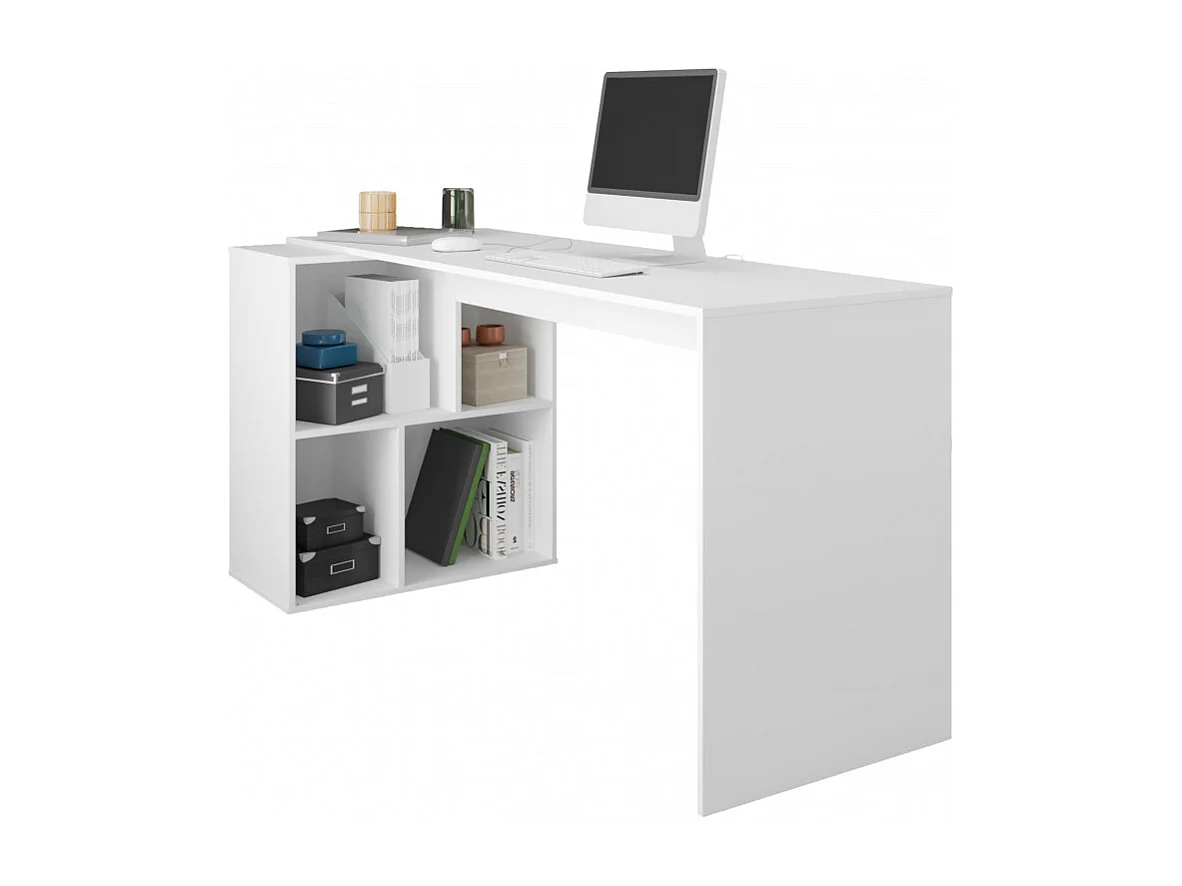 Bureau et Rayonnage Blanc 4 Niches OFFICE