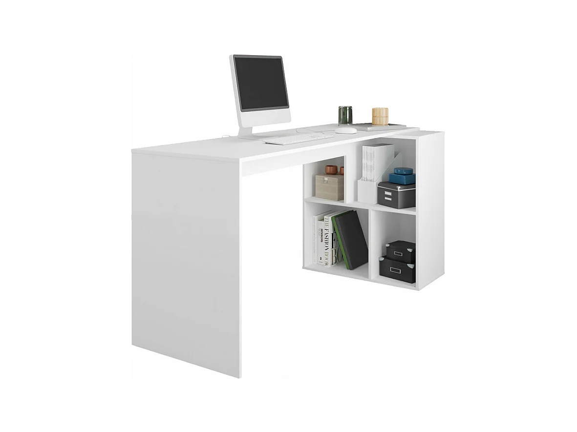 Bureau et Rayonnage Blanc 4 Niches OFFICE