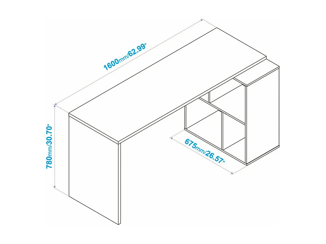 Bureau et Rayonnage Blanc 4 Niches OFFICE