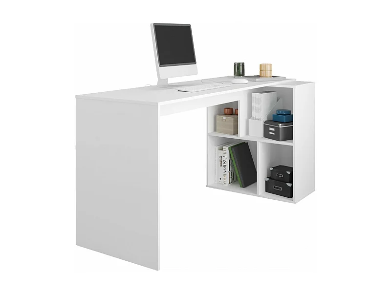 Bureau et Rayonnage Blanc 4 Niches OFFICE