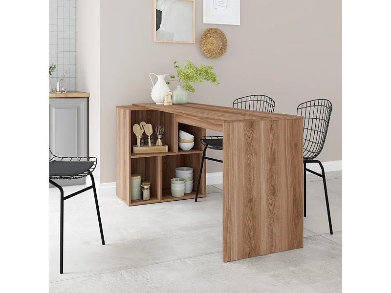 Bureau et Rayonnage Châtaignier 4 Niches OFFICE