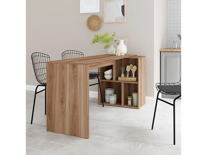 Bureau et Rayonnage Châtaignier 4 Niches OFFICE