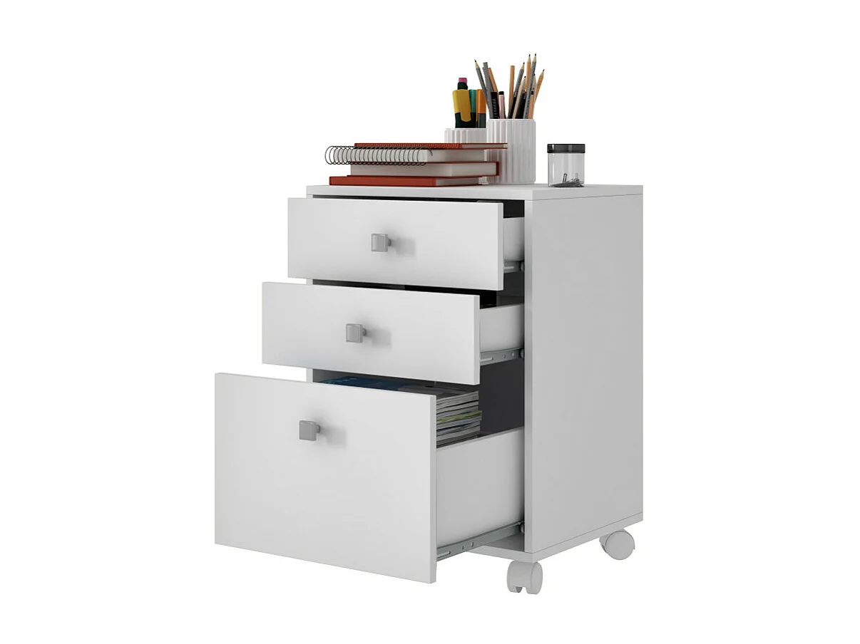 Caisson Roulant 3 Tiroirs Blanc Multi usages L 44.5 H 62.5 P 35 cm