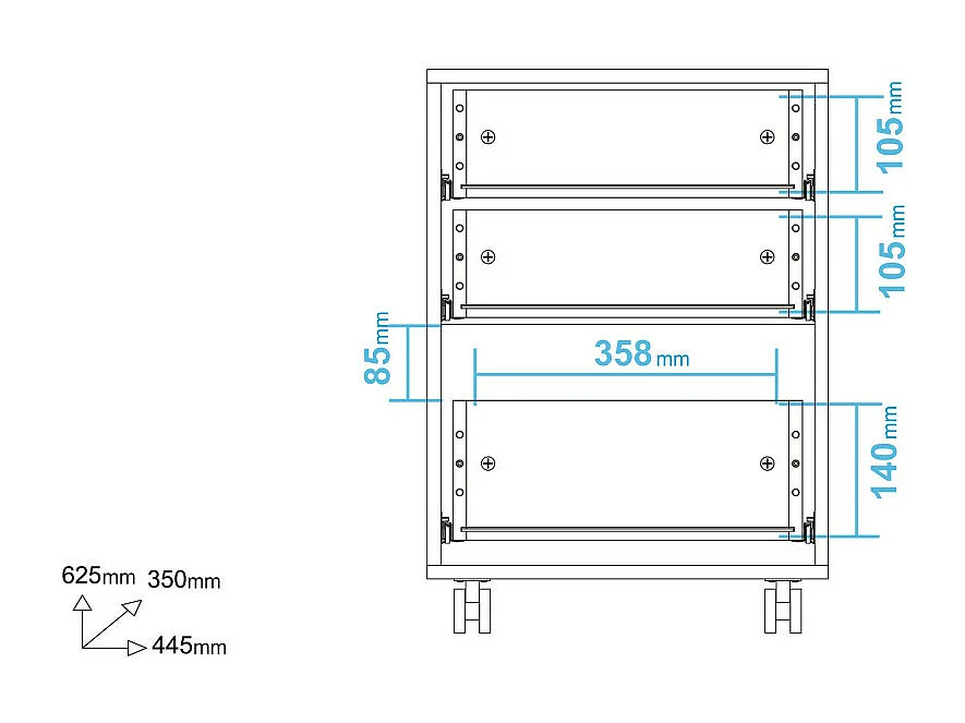 Caisson Roulant 3 Tiroirs Blanc Multi usages L 44.5 H 62.5 P 35 cm