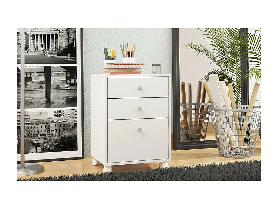 Caisson Roulant 3 Tiroirs Blanc Multi usages L 44.5 H 62.5 P 35 cm