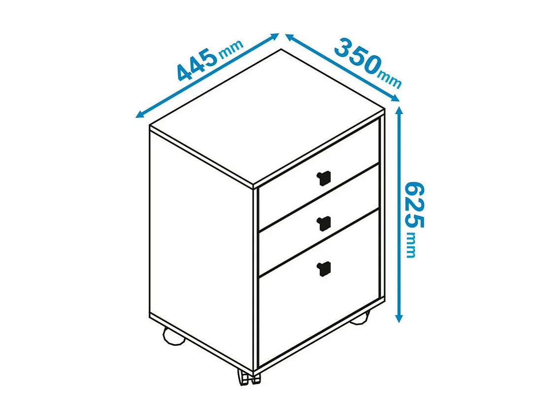 Caisson Roulant 3 Tiroirs Blanc Multi usages L 44.5 H 62.5 P 35 cm