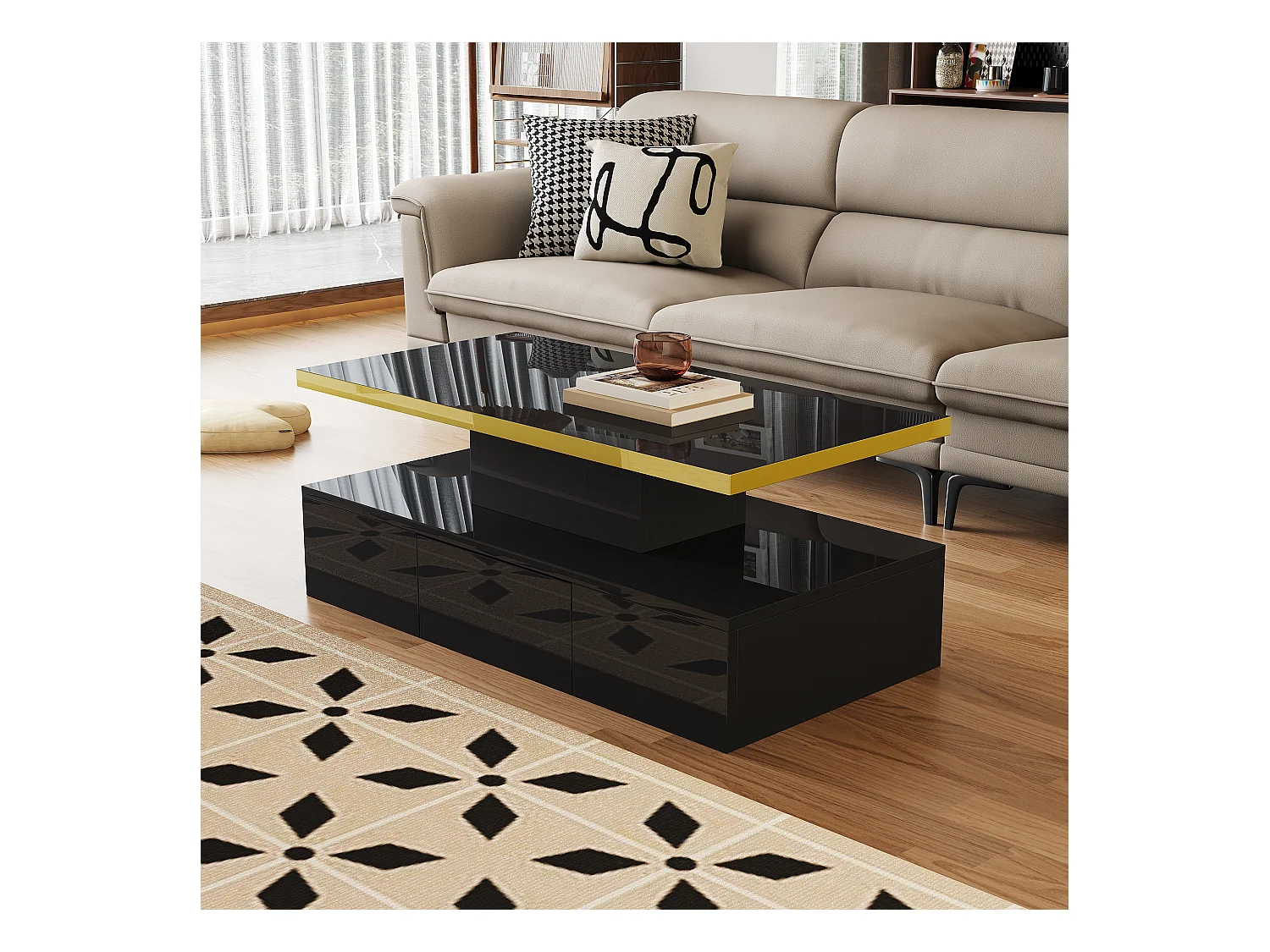 Opbergtafel met LED - glanzende uitstraling - Zwart