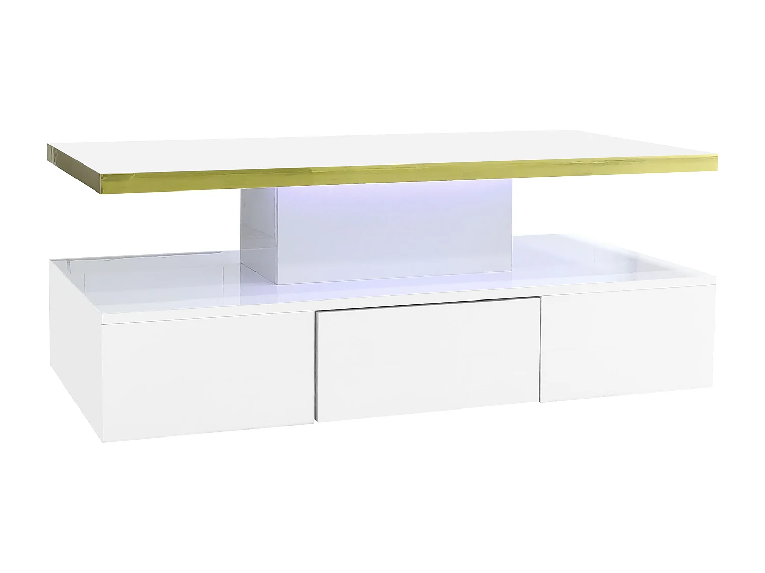 Table basse de rangement avec LED - aspect brillant - Blanc