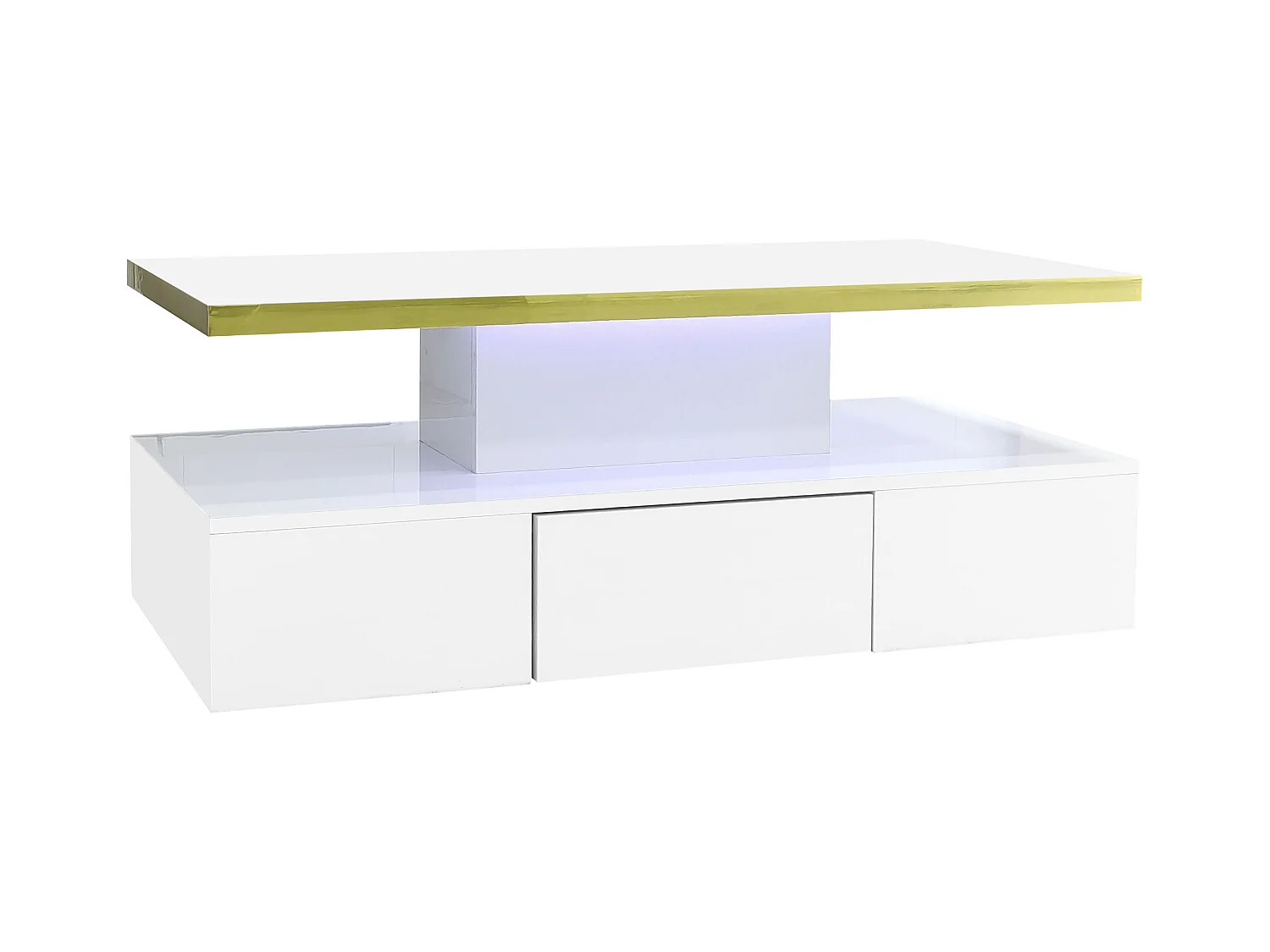 Table basse de rangement avec LED - aspect brillant - Blanc