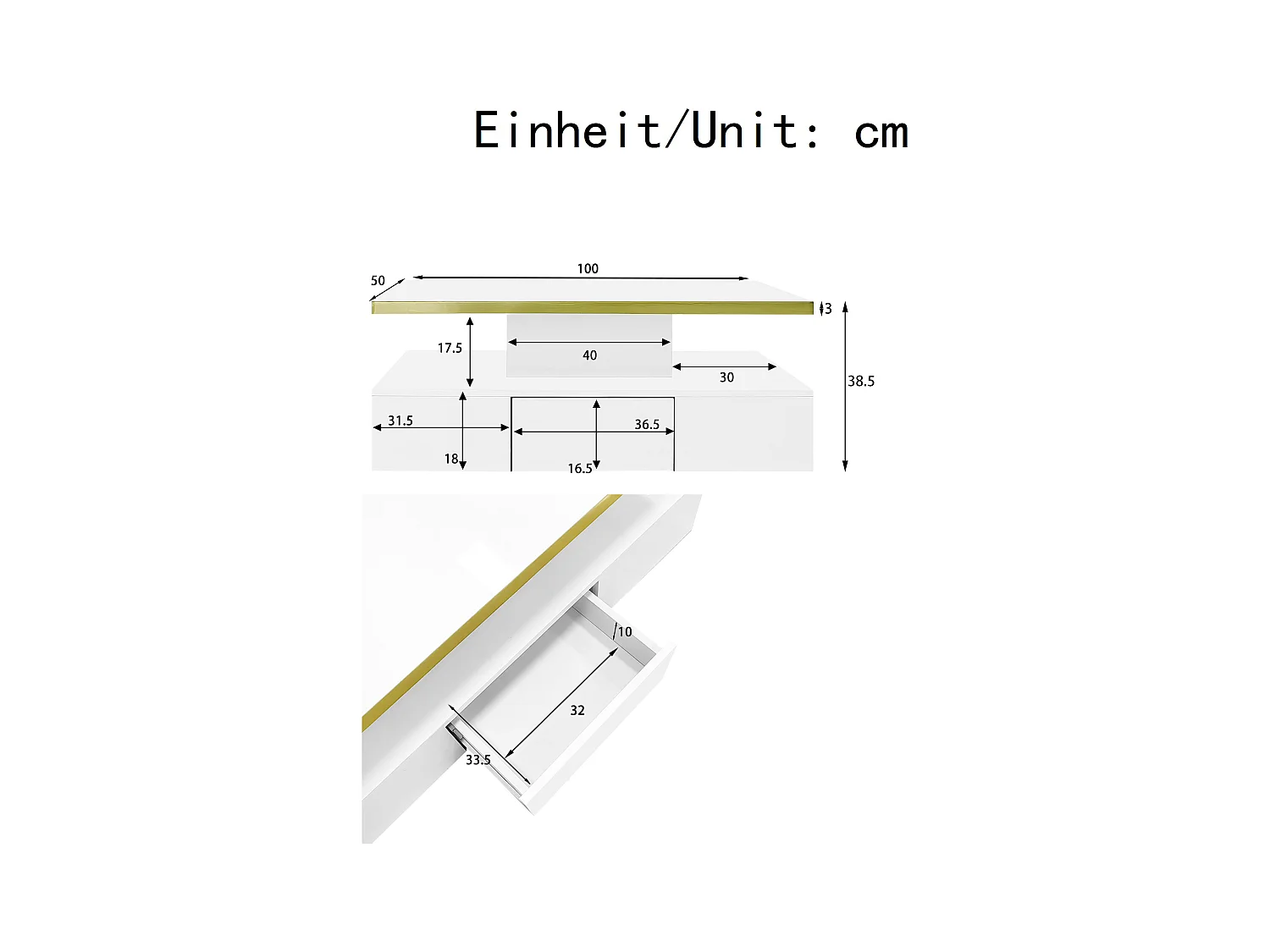 Table basse de rangement avec LED - aspect brillant - Blanc