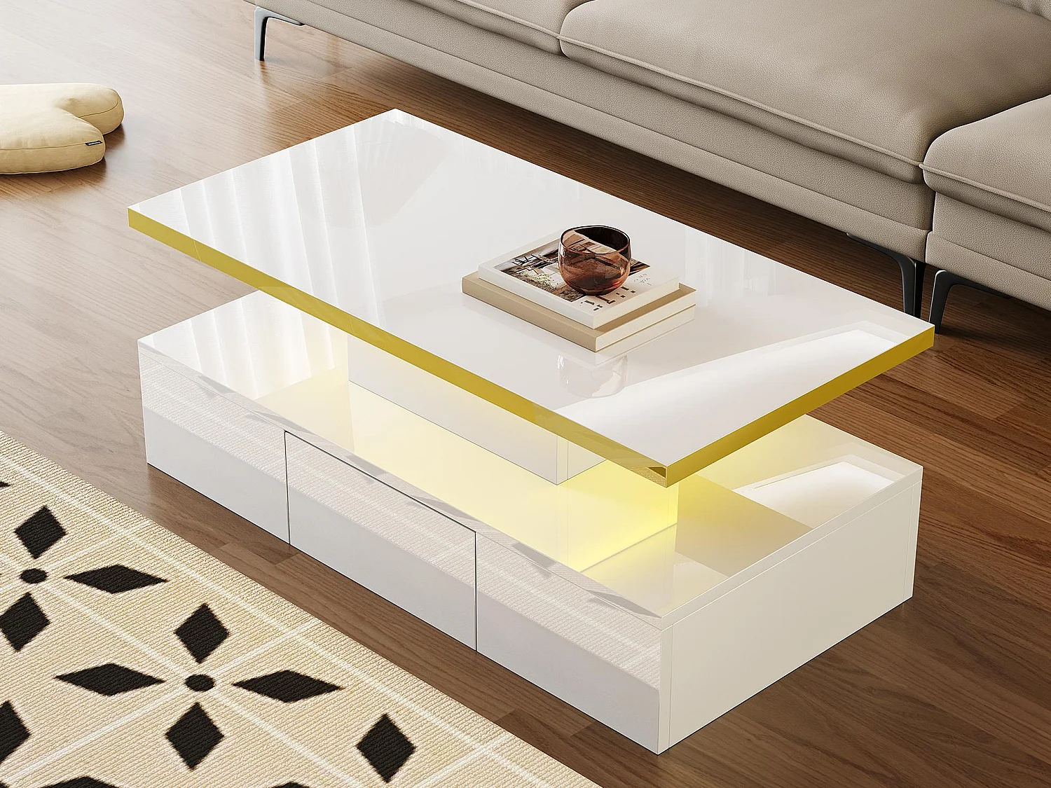 Opbergtafel met LED - glanzende uitstraling - Wit