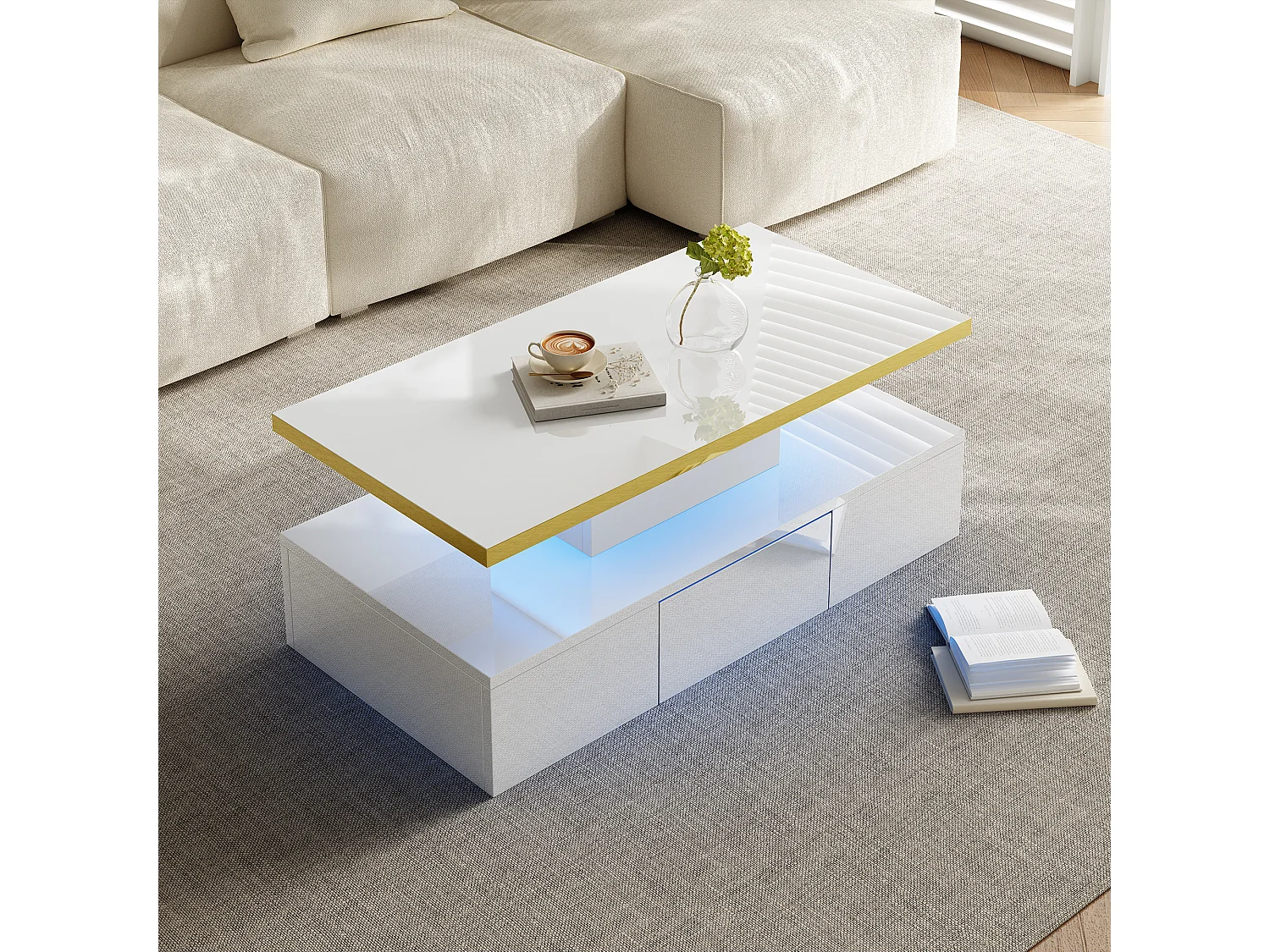 Opbergtafel met LED - glanzende uitstraling - Wit