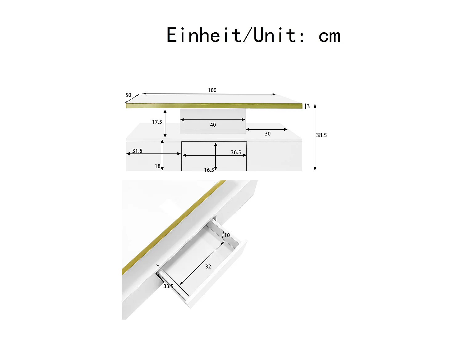 Opbergtafel met LED - glanzende uitstraling - Wit