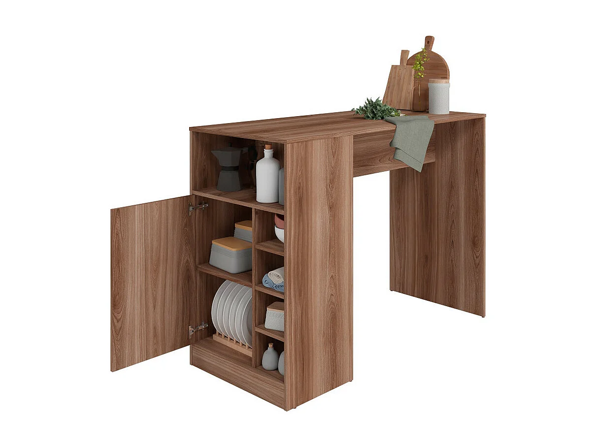 Comptoir de Cuisine - Table 1 Porte 7 Niches Châtaignier L 135 H 100 P 60 cm