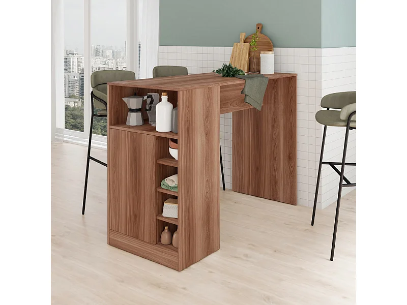 Comptoir de Cuisine - Table 1 Porte 7 Niches Châtaignier L 135 H 100 P 60 cm