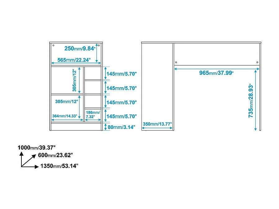 Comptoir de Cuisine - Table 1 Porte 7 Niches Châtaignier L 135 H 100 P 60 cm