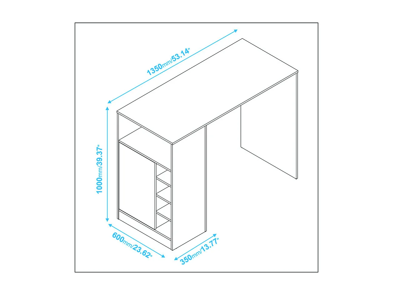 Comptoir de Cuisine - Table 1 Porte 7 Niches Châtaignier L 135 H 100 P 60 cm