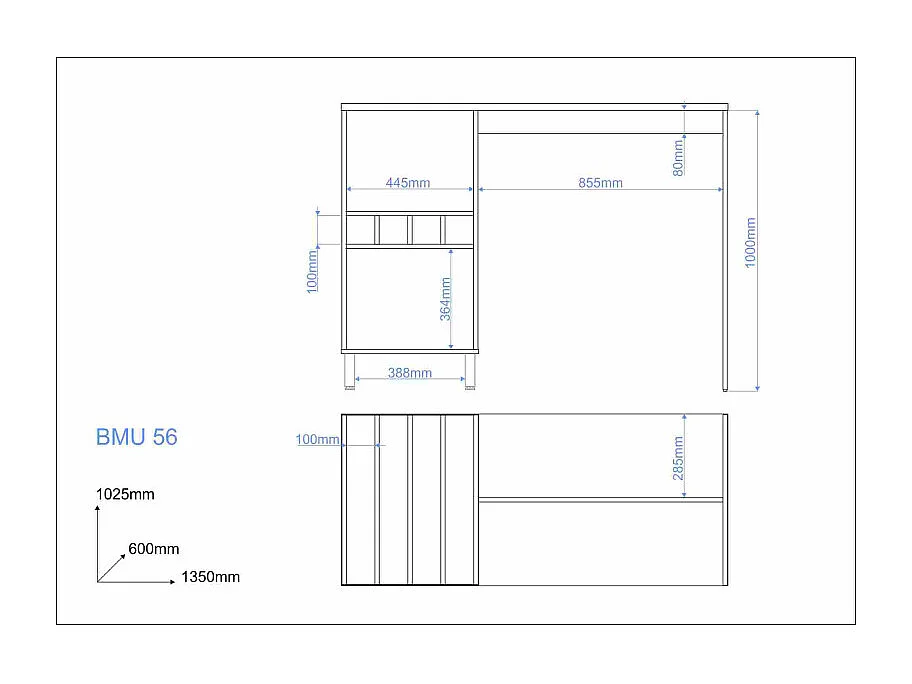 Comptoir de Cuisine - Table 6 Niches Blanc 135 cm L 135 H 102.5 P 60 cm