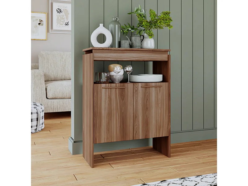 Comptoir BAR 2 Portes 2 Niches Châtaignier FLOAT L 67.5 H 90 P 29.5 cm