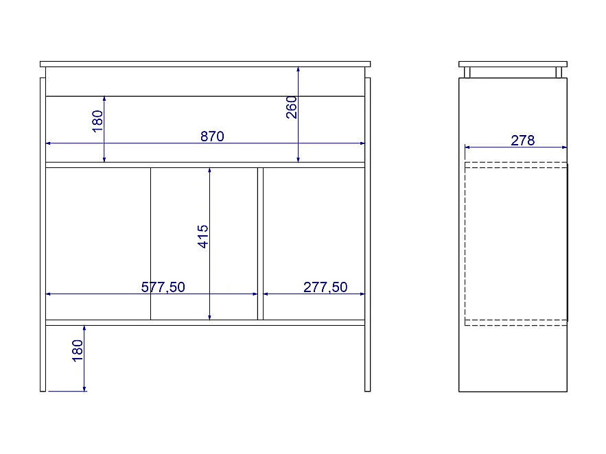 Comptoir BAR 3 Portes 3 Niches Châtaignier FLOAT L 90 H 90 P 29.5 cm