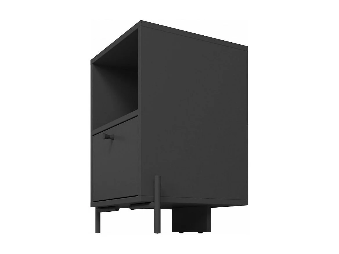 Chevet Noir 1 Tiroir 1 Niche Pieds Métal L 45 H 56 P 35 cm