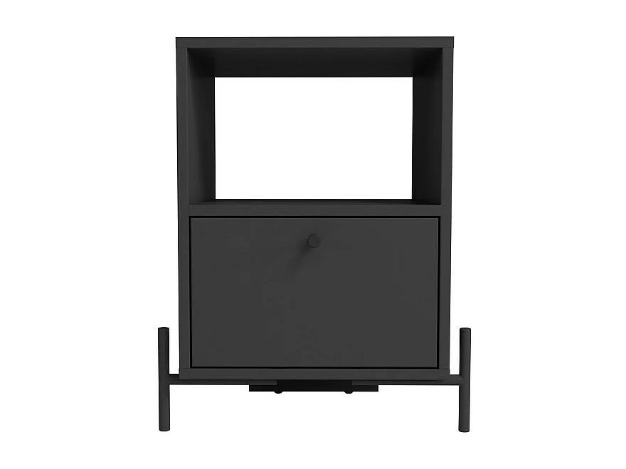Chevet Noir 1 Tiroir 1 Niche Pieds Métal L 45 H 56 P 35 cm